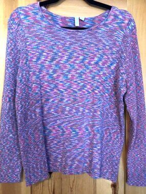 Relativity 2X Stretchy Marled Knit 3/4 Sleeve Sweater